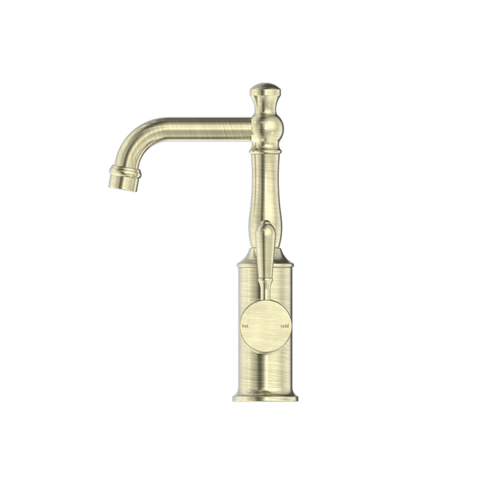 York  |  Aged Brass Basin Mixer With Metal Lever