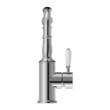 York | Chrome Basin Mixer Hook Spout With White Porcelain Lever