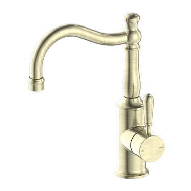 York | Aged Brass York Basin Mixer Hook Spout With Metal Lever