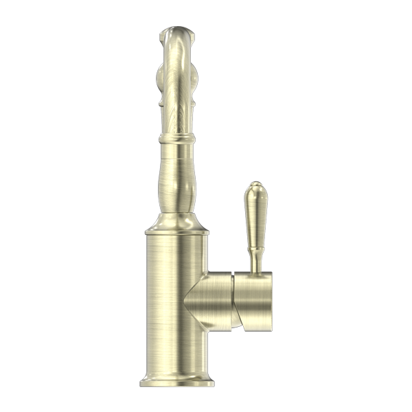 York | Aged Brass York Basin Mixer Hook Spout With Metal Lever
