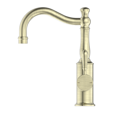 York | Aged Brass York Basin Mixer Hook Spout With Metal Lever