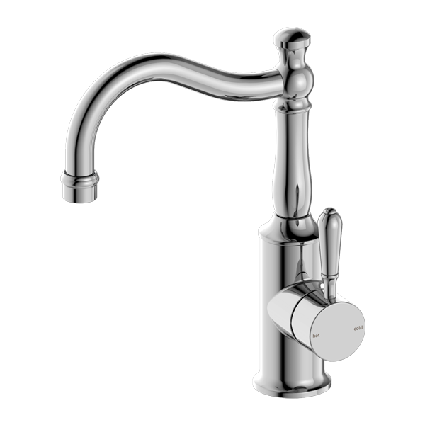 York  |  Chrome Basin Mixer Hook Spout With Metal Lever