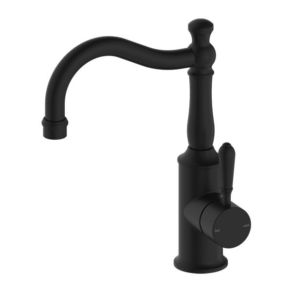 York | Black Basin Mixer Hook Spout With Metal Lever
