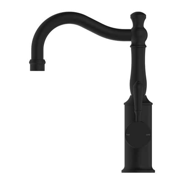 York | Black Basin Mixer Hook Spout With Metal Lever