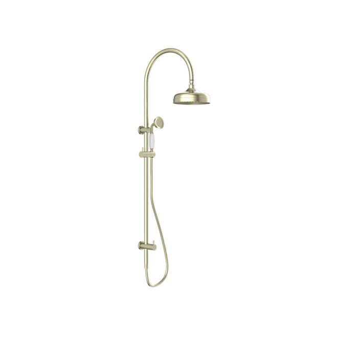 York | Aged Brass Twin Shower With White Porcelain Hand Shower
