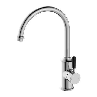 York | Chrome Kitchen Mixer Goosneck Spout With Black Porcelain Leve