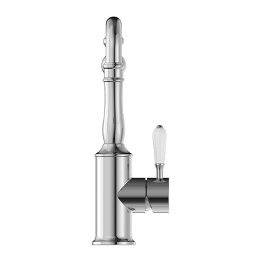 York | Chrome Kitchen Mixer Hook Spout With White Porcelain Lever