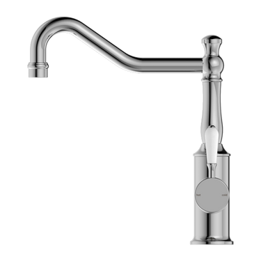 York | Chrome Kitchen Mixer Hook Spout With White Porcelain Lever