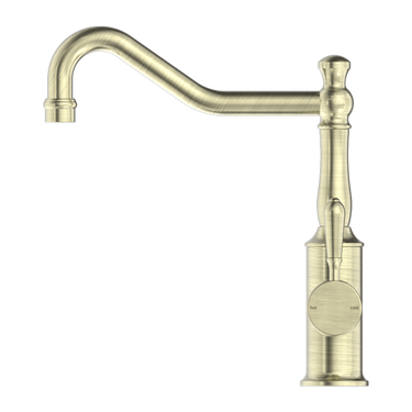 York | Aged Brass Kitchen Mixer Hook Spout With Metal Lever