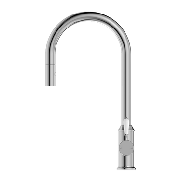 York | Chrome |Pull Out Sink Mixer With Vegie Spray Function With White Porcelain Lever