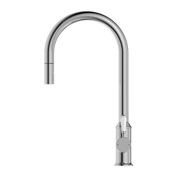 York  |  Chrome |Pull Out Sink Mixer With Vegie Spray Function With White Porcelain Lever
