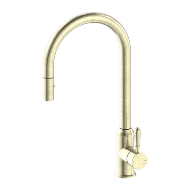 York | Aged Brass Pull Out Sink Mixer With Vegie Spray Function With Metal Lever
