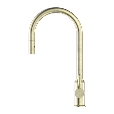York | Aged Brass Pull Out Sink Mixer With Vegie Spray Function With Metal Lever