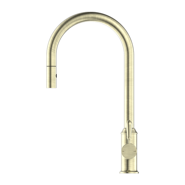 York | Aged Brass Pull Out Sink Mixer With Vegie Spray Function With Metal Lever