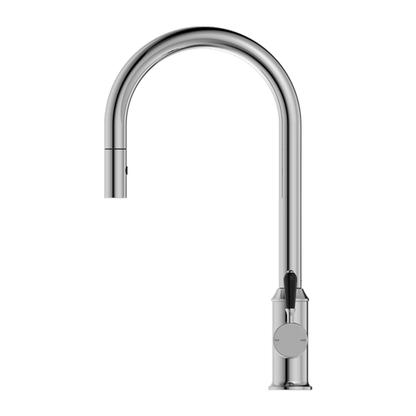 York | Chrome Pull Out Sink Mixer With Vegie Spray Function With Black Porcelain Lever
