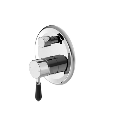 York | Chrome Shower Mixer With Divertor With Black Porcelain Lever
