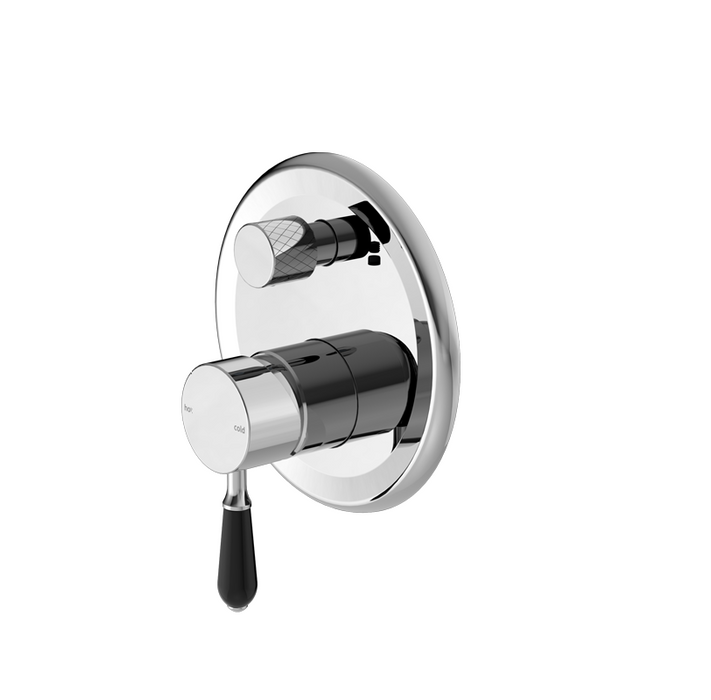 York | Chrome Shower Mixer With Divertor With Black Porcelain Lever