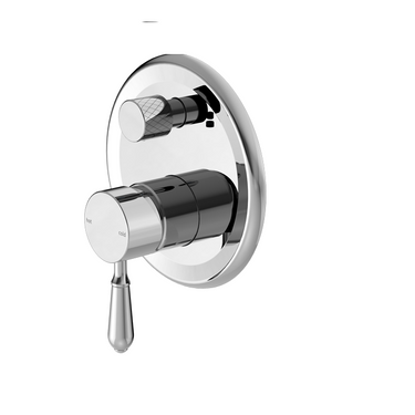 York | Chrome Shower Mixer With Divertor With Black Porcelain Lever