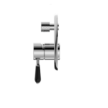 York | Chrome Shower Mixer With Divertor With Black Porcelain Lever