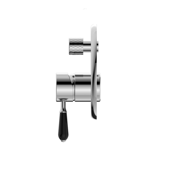 York | Chrome Shower Mixer With Divertor With Black Porcelain Lever