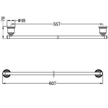 York | Black Single Towel Rail 600mm