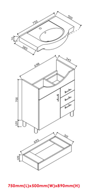 Aries | 750 mm Semi Recessed Gloss White Vanity