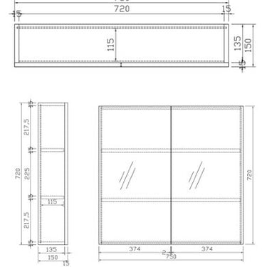 Pencil Edge 750 mm Shaving Cabinet