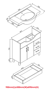 Aries | 900mm Semi Recessed Gloss White Vanity