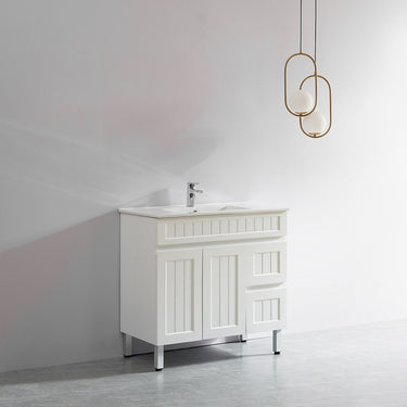 Acacia | 900 Matte White Single Bowl Vanity On Legs