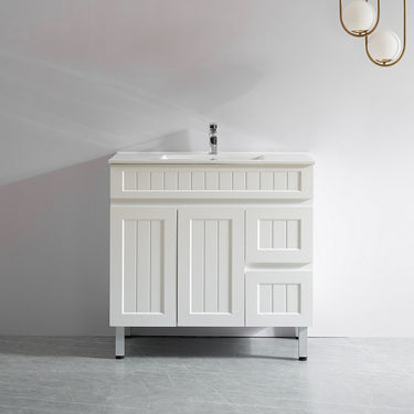 Acacia | 900 Matte White Single Bowl Vanity On Legs