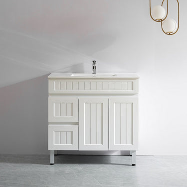 Acacia | 900 Matte White Single Bowl Vanity On Legs