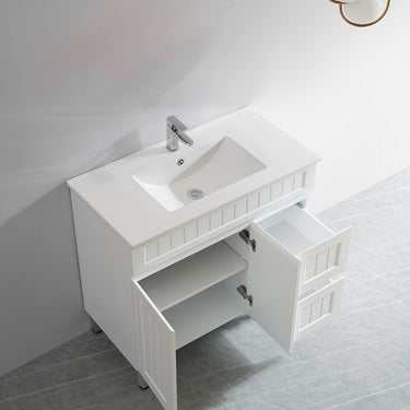 Acacia | 900 Matte White Single Bowl Vanity On Legs