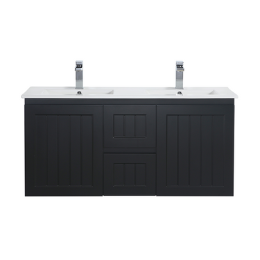 Acacia | 1200 Mate Black Double Bowl Wall Hung Vanity