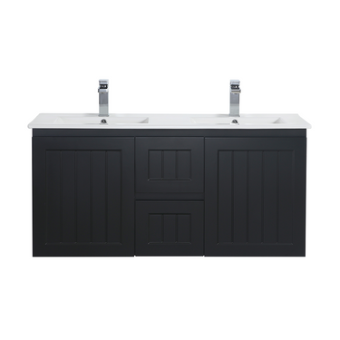 Acacia | 1200 Matte Black Double Bowl Wall Hung Vanity