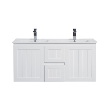 Acacia | 1200 Mate White Double Bowl Wall Hung Vanity