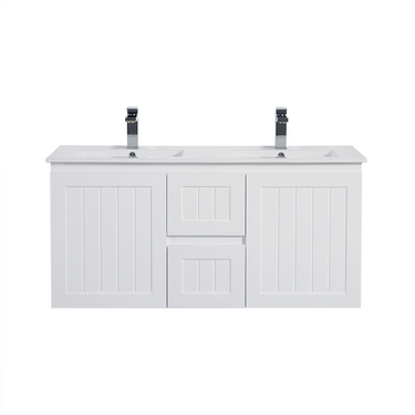 Acacia | 1200 Matte White Double Bowl Wall Hung Vanity