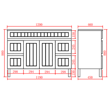 Acacia | 1200 Matte White Single Bowl  Vanity Leg