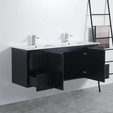 Acacia | 1500 Mate Black Double Bowl Wall Hung Vanity