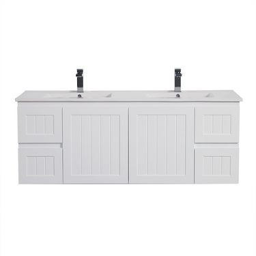 Acacia | 1500 Mate White Double Bowl Wall Hung Vanity