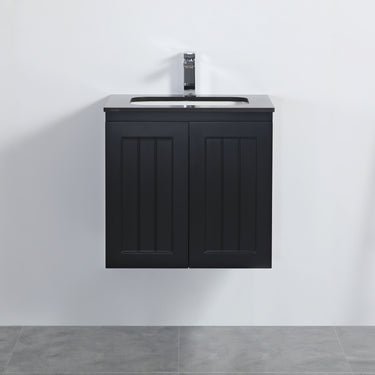 Acacia | 600 Mate Black Single Bowl Wall Hung Vanity