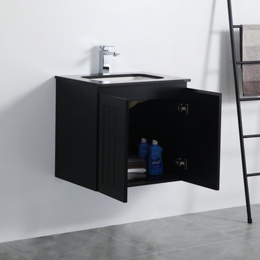 Acacia | 600 Mate Black Single Bowl Wall Hung Vanity
