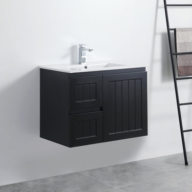 Acacia | 750 Mate Black  Left Hand Drawer Wall Hung Vanity