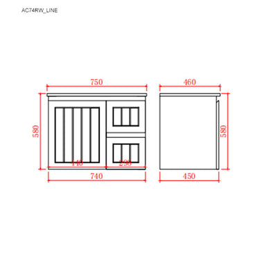 Acacia | 750 Mate Black Right Hand Drawer Wall Hung Vanity