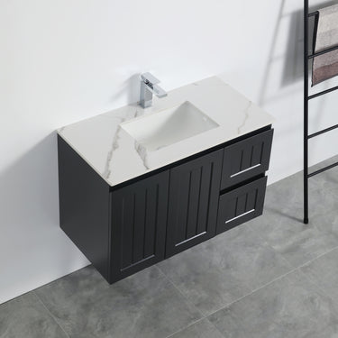 Acacia | 900 Mate Black Right Hand Drawer Wall Hung Vanity
