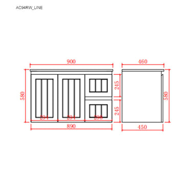 Acacia | 900 Mate Black Right Hand Drawer Wall Hung Vanity