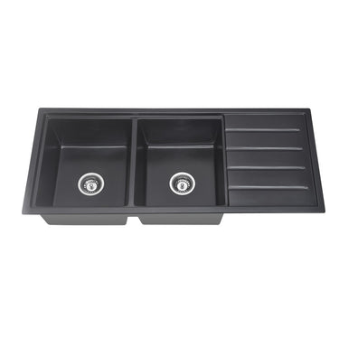 Arcko Black Under/over-mount Double Bowl Granite Sink 1160 x 490 x 230 mm