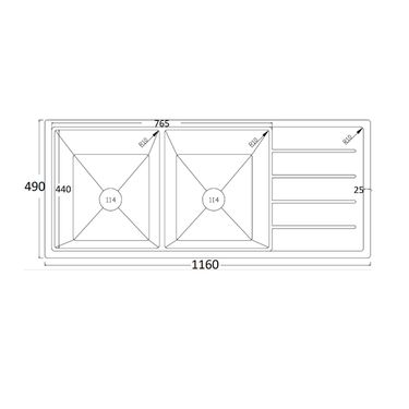 Arcko Black Under/over-mount Double Bowl Granite Sink 1160 x 490 x 230 mm
