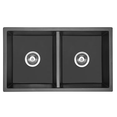 Arcko Black Under/over-mount Double Bowl Granite Sink 770 x 450 x 230 mm