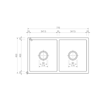 Arcko Black Under/over-mount Double Bowl Granite Sink 770 x 450 x 230 mm