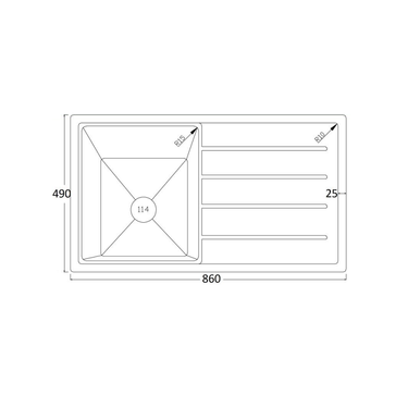 Arcko Black Under/over-mount Single Bowl Single Drainer Granite Sink 860 x 490 x 230 mm